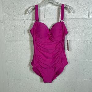 Dkny Women's Twist-Front One-Piece Swimsuit - Carnation Pink XL $80